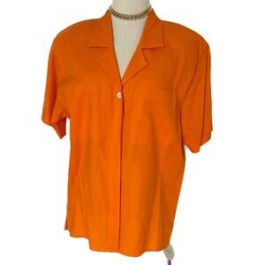 Liz Claiborne vintage 90s 100% linen orange button-down safari blouse size XL